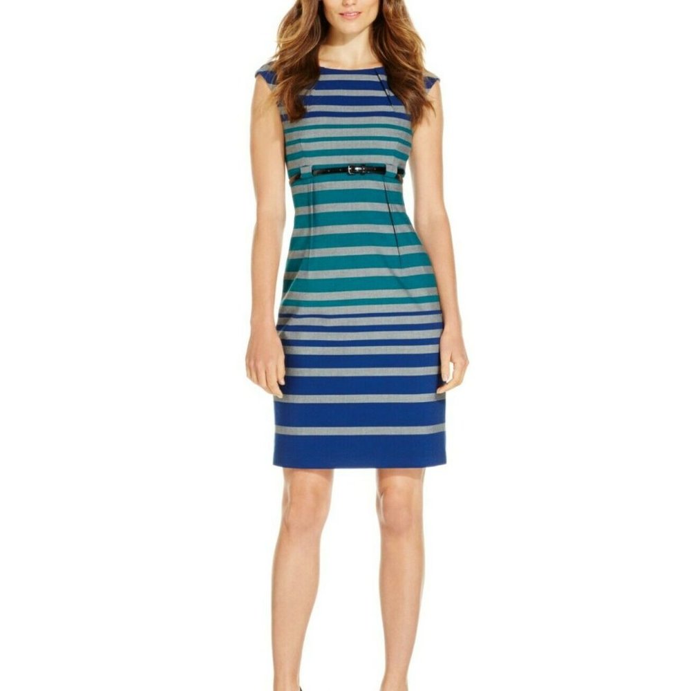 Calvin Klein Blue and Green Striped Dress